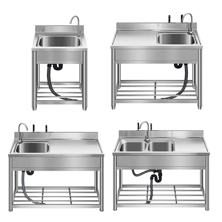 New Design Free Standing Single Bowl Commercial Sink Kitchen 304 Stainless Steel Carton Square Modern Polished customize Size