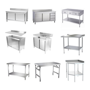 Stainless Steel Customized Restaurant meta Kitchen Work Table Cabinets with Sliding Doors Metal Bar Base Modular Cabinet Factory