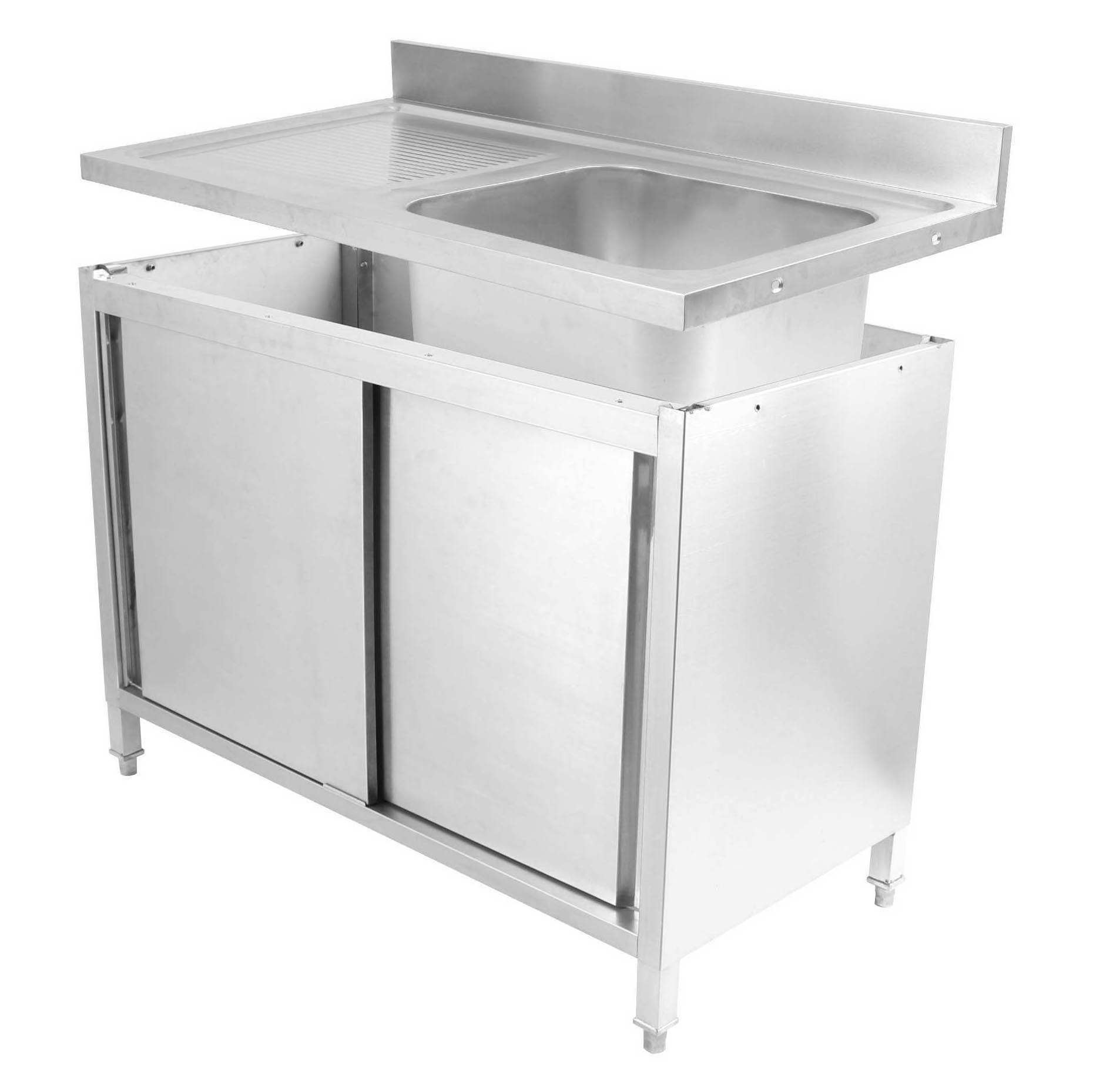 Stainless Steel Customized Restaurant meta Kitchen Work Table Cabinets with Sliding Doors Metal Bar Base Modular Cabinet Factory