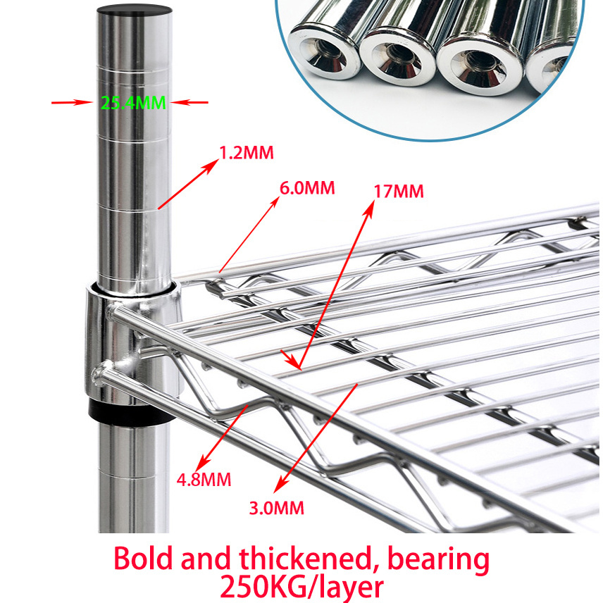 Factory Supply Chrome Stainless Steel Houseware Storage 3 Layer Wire Shelf Mesh Shelves For Sale