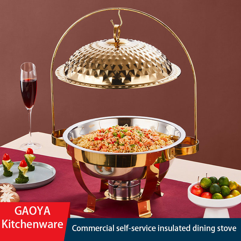 Gold-Chafing-Dish Golden Buffet Dishes Rose Gold Food Warmer Copper Round Set Chafing Dish