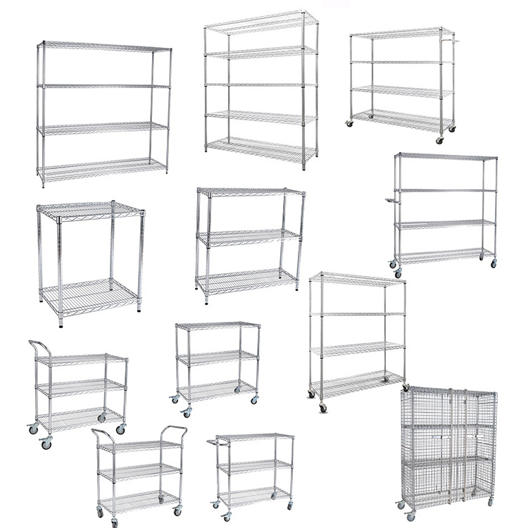 OEM/ ODM Chrome plated wire shelving rack 5 layer adjustable metal shelf