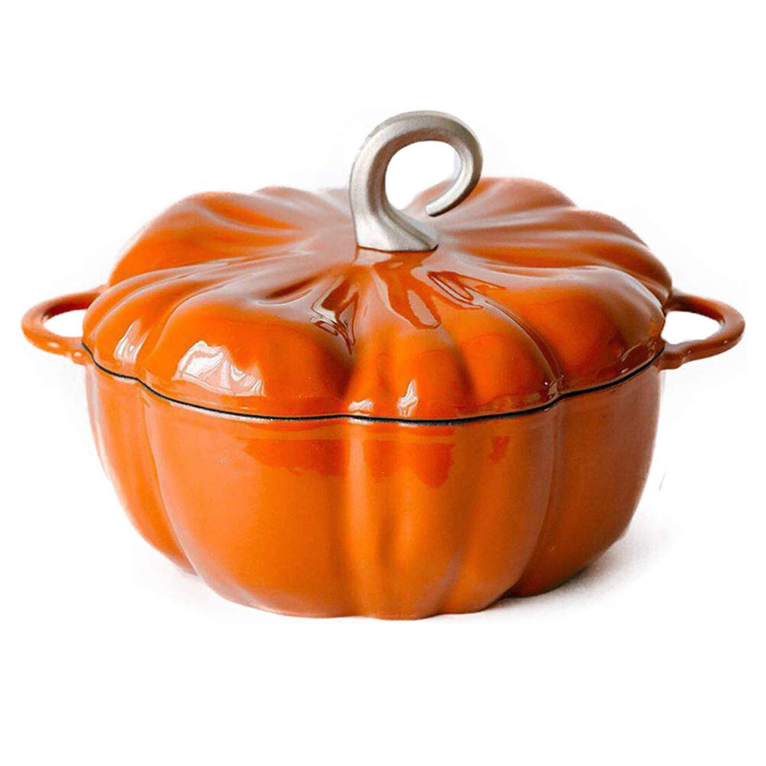 Low MOQ Cast Iron Cookware Stock Pot Enamel Saucepan Halloween Pumpkin Pot For OEM