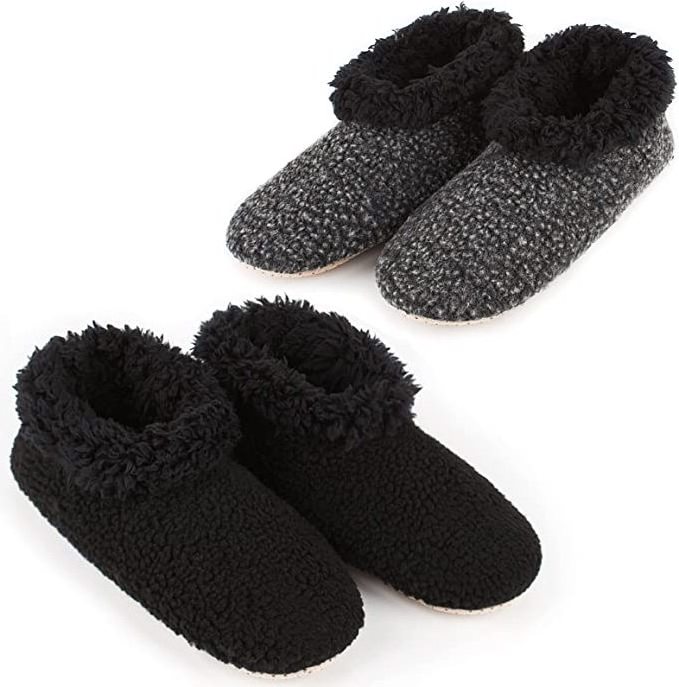 Men's Slipper Fluffy Sherpa Lined Winter Cable Knit Warm Gripper Sock Set Non-Skid Soles Cozy Soft Indoor with Grip Bottoms