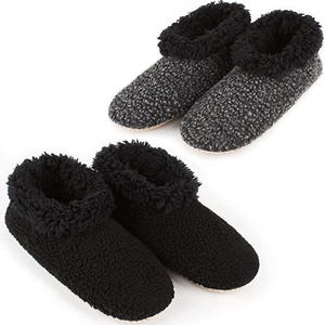 Men's Slipper Fluffy Sherpa Lined Winter Cable Knit Warm Gripper Sock Set Non-Skid Soles Cozy Soft Indoor with Grip Bottoms