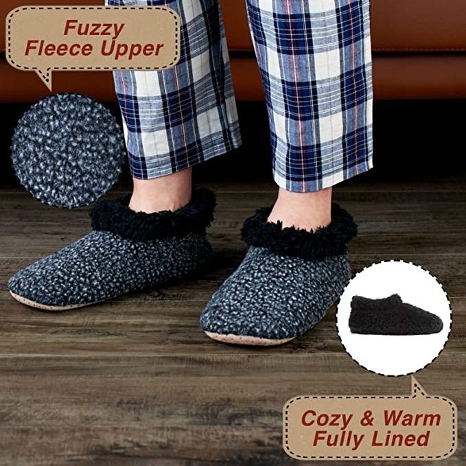 Men's Slipper Fluffy Sherpa Lined Winter Cable Knit Warm Gripper Sock Set Non-Skid Soles Cozy Soft Indoor with Grip Bottoms