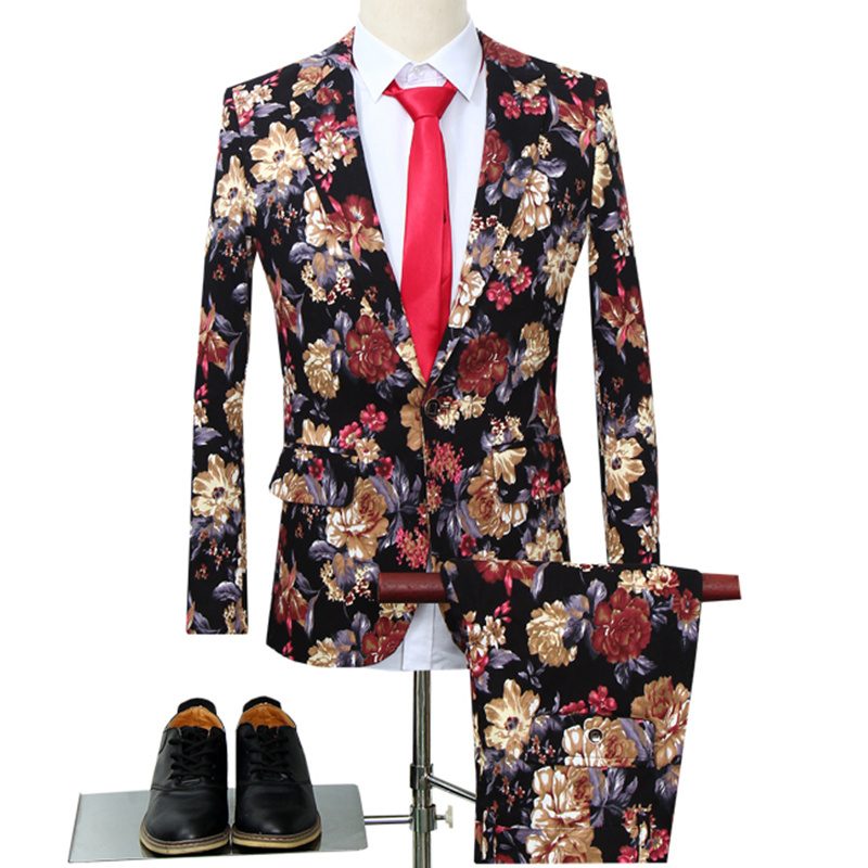 Mens 2 Piece Suit Notched Lapel Floral 1 Button Coat Pant Designs Wedding Slim Fit Prom Tweed Suit