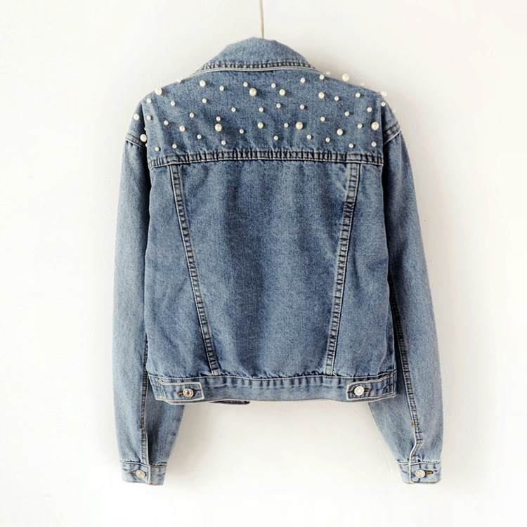 Custom Spring Autumn Fashion Long Sleeve Bulk Wedding Pearl Jean Jacket Women Denim Jacket