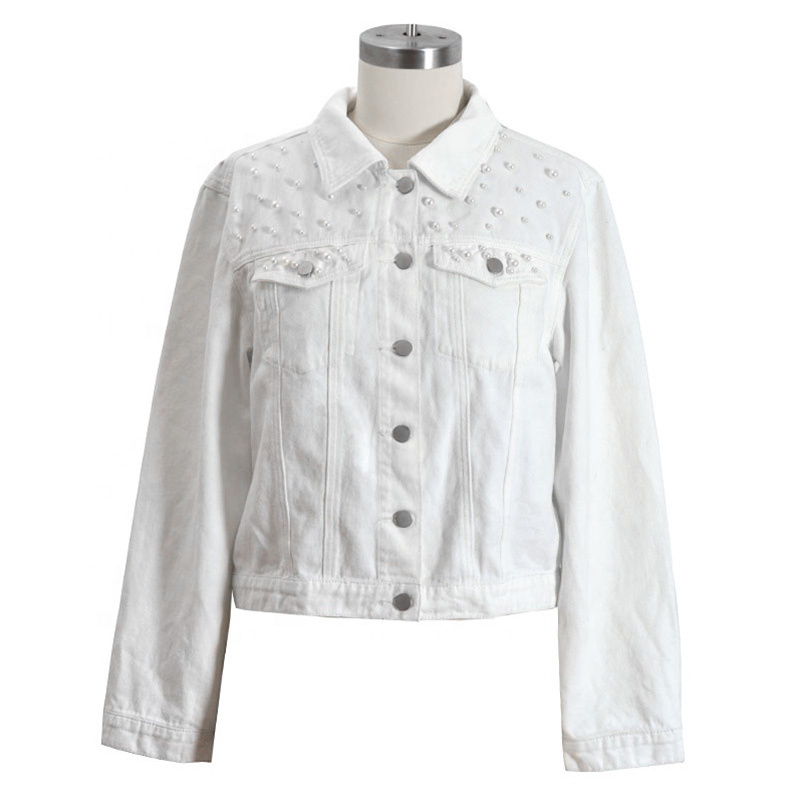 Custom Spring Autumn Fashion Long Sleeve Bulk Wedding Pearl Jean Jacket Women Denim Jacket