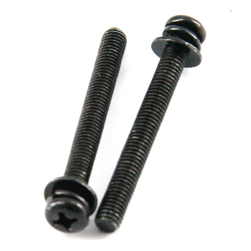 Black round head three-combination 8-level 8 screw element disc round head cross screw round head with flat washer