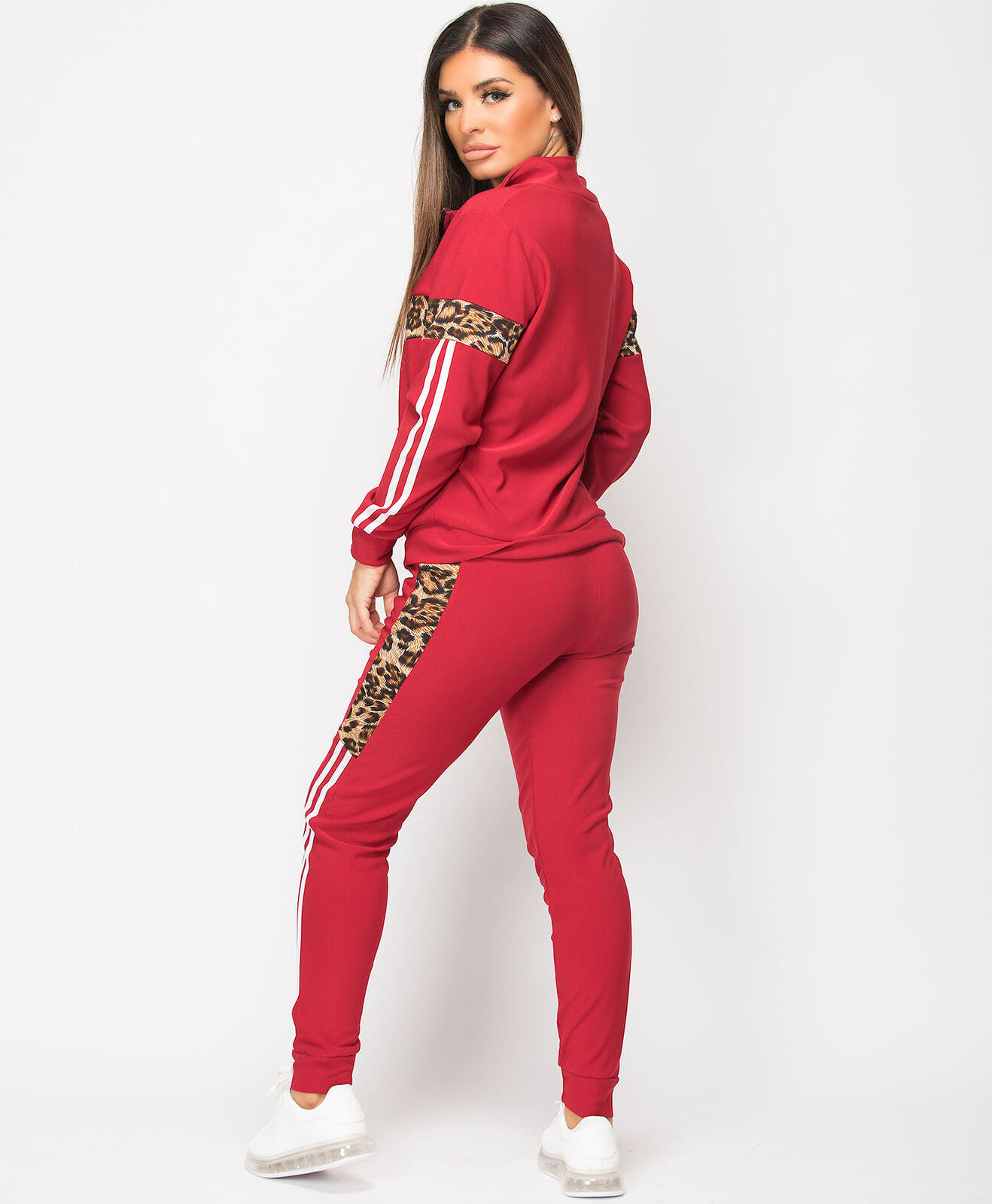 Custom Logo Womens Tracksuits Cotton Polyester Leopard Print Side Stripe Women Jogging 2 Pieces Tracksuit Set