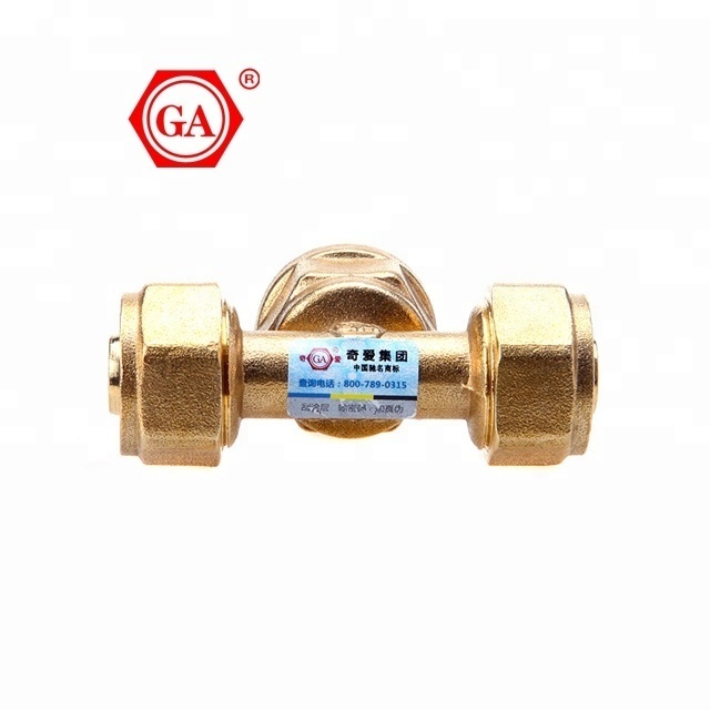 GA-3801 Female tee brass compression fittings PEX AL PEX multilayer pipe and brass nickel plating pipe fittings for water