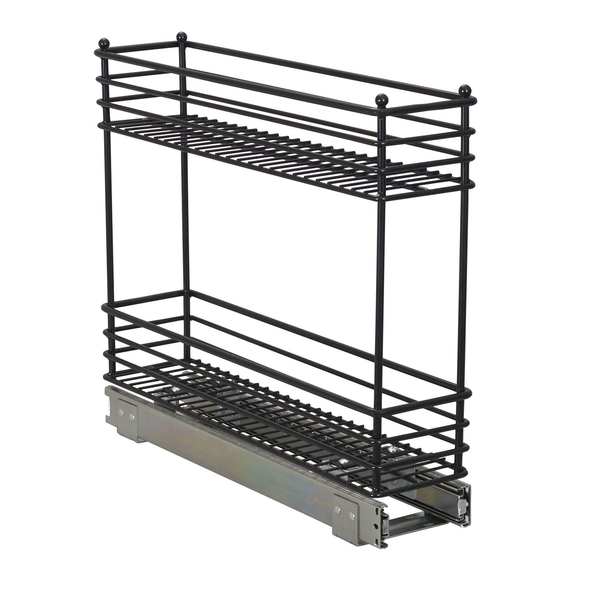 2-Tier Base Cabinet Organizer Stainless Steel Spice Basket Narrow Side Storage Shelf Drawers