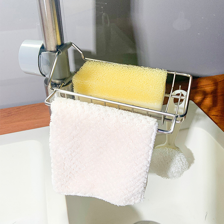 Hanging Sink Caddy Drainer Rack Kitchen Faucet Dishcloth Rack Sponge Holder