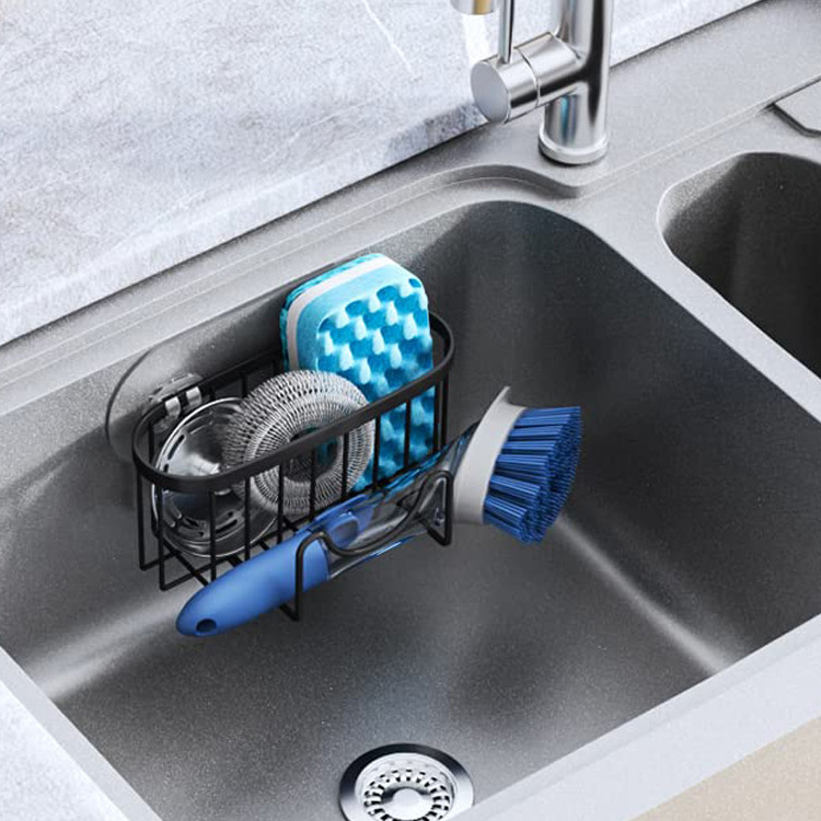 No Drilling Adhesive Sponge Drain Rack Stainless Steel Kitchen Sink Organizer Sponge Holder Caddy