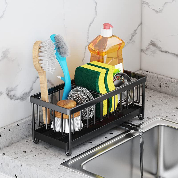 Kitchen Sink Caddy Sponge Organizer Stainless Steel Holder for Sink,Countertop with Removable Drain Tray with Diversion Drainage