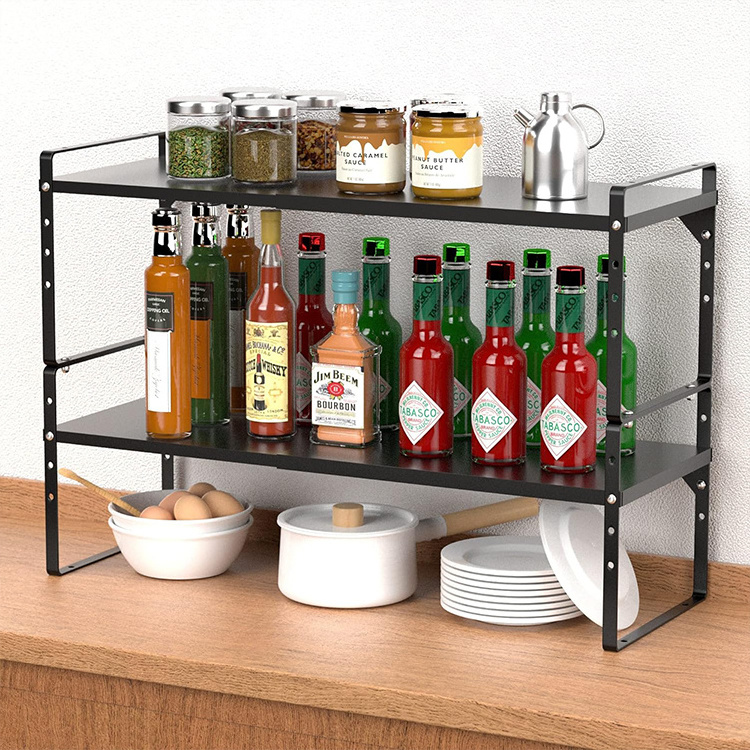 Expandable Kitchen Cabinet Shelf Organizers Stackable Metal Pantry Storage Shelves Rack, Adjustable Counter Spice Shelf