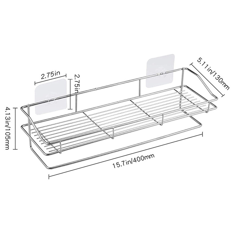 Adhesive Bathroom Shampoo Holder Organizer Metal Shower Caddy Basket Shelf with Towel Bar