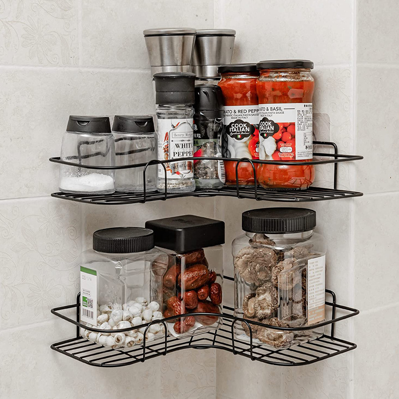 Wall Mounted Bathroom Shampoo Shelf Rustproof Storage Organizer Adhesive Corner Shower Caddy