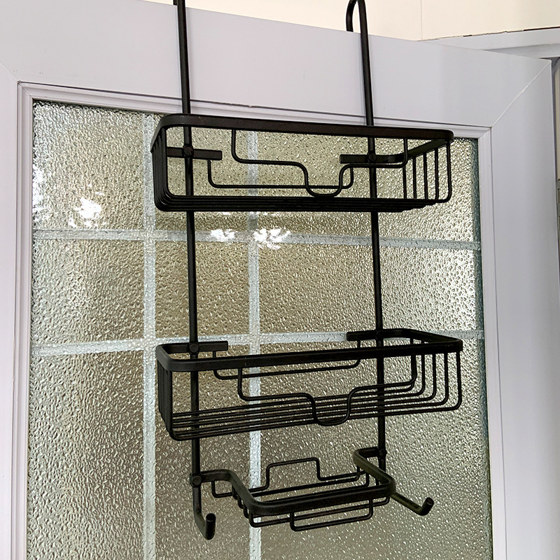 Over The Door Black Aluminum Shower Caddy 3 Tiers Nail Free Bathroom Shower Shelf