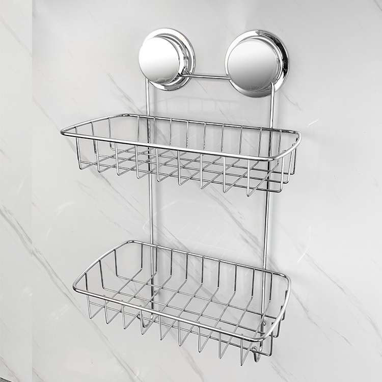 Drill Free Washroom Bathroom Shower Caddy Basket Suction Cup Floating Shower Shelf