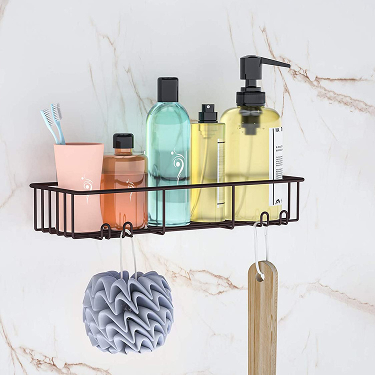 Stainless Steel Black Shampoo Conditioner Holder Rack Bathroom Strong Adhesive Shower Caddy Organizer