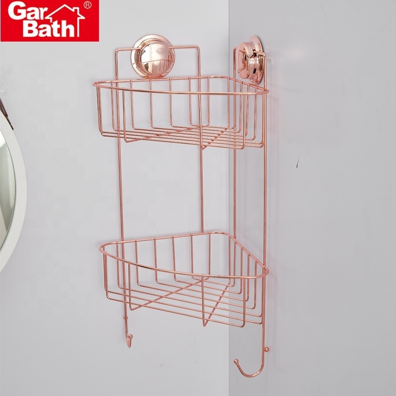 Custom Shape Metal Wire Basket 2 Tier Wall Mount Bathroom Shower Caddy Corner Shelf