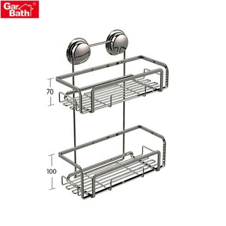 Heavy Duty Space Saver Shower Caddy Shampoo Holder Suction Wall Mount Bathroom Shelf