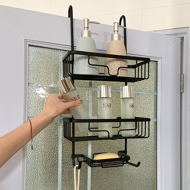 Over The Door Black Aluminum Shower Caddy 3 Tiers Nail Free Bathroom Shower Shelf