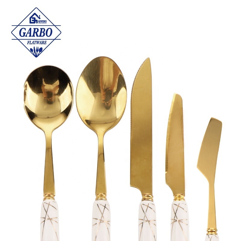 Home Dinner Marble Ceramic Flatware Set Gold Stainless Steel 24pcs Knife Fork Spoon Teaspoon Cutlery with Holder Dishwasher safe