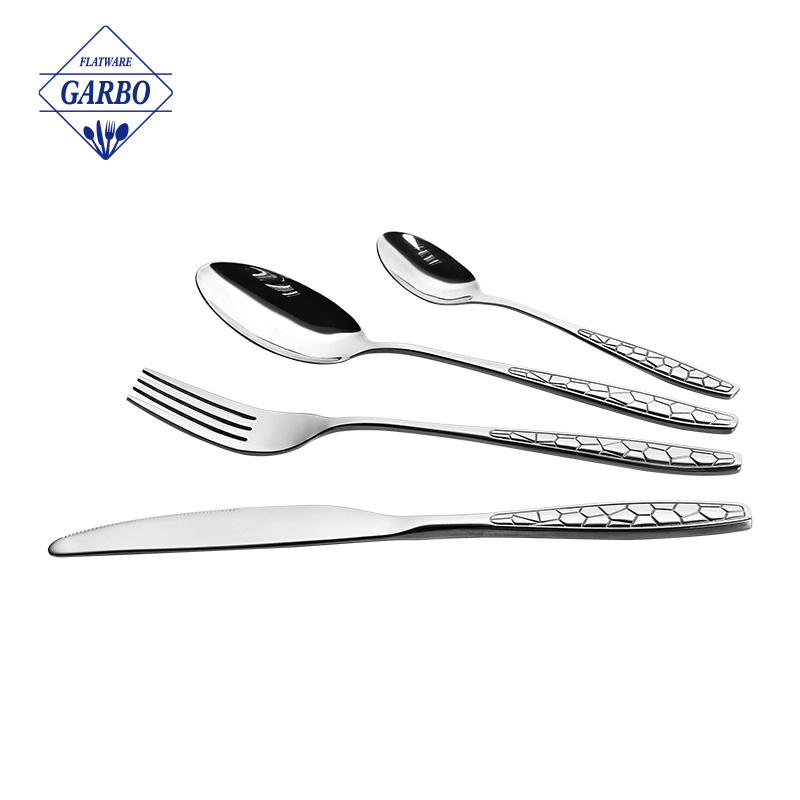 High Quality Main pain table Fork and Knife Spoon Set with mirror polish Hotel Stainless Steel Flatware with embossed handle