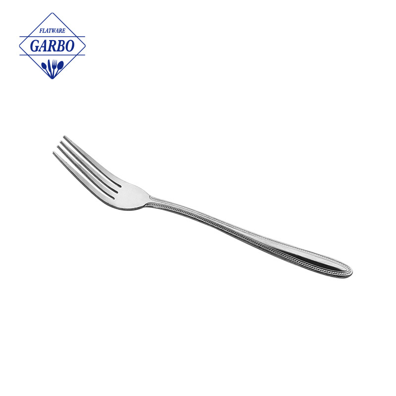 Bulk metal 410SS cheap wedding sliver forks and spoons stainless steel for dinner table spoon with bead design handle