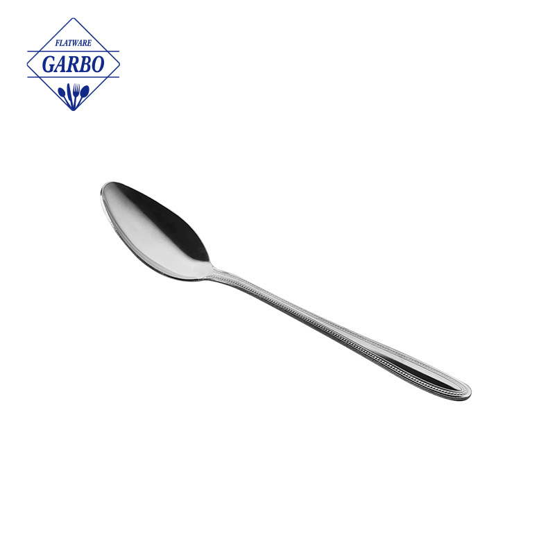 Bulk metal 410SS cheap wedding sliver forks and spoons stainless steel for dinner table spoon with bead design handle