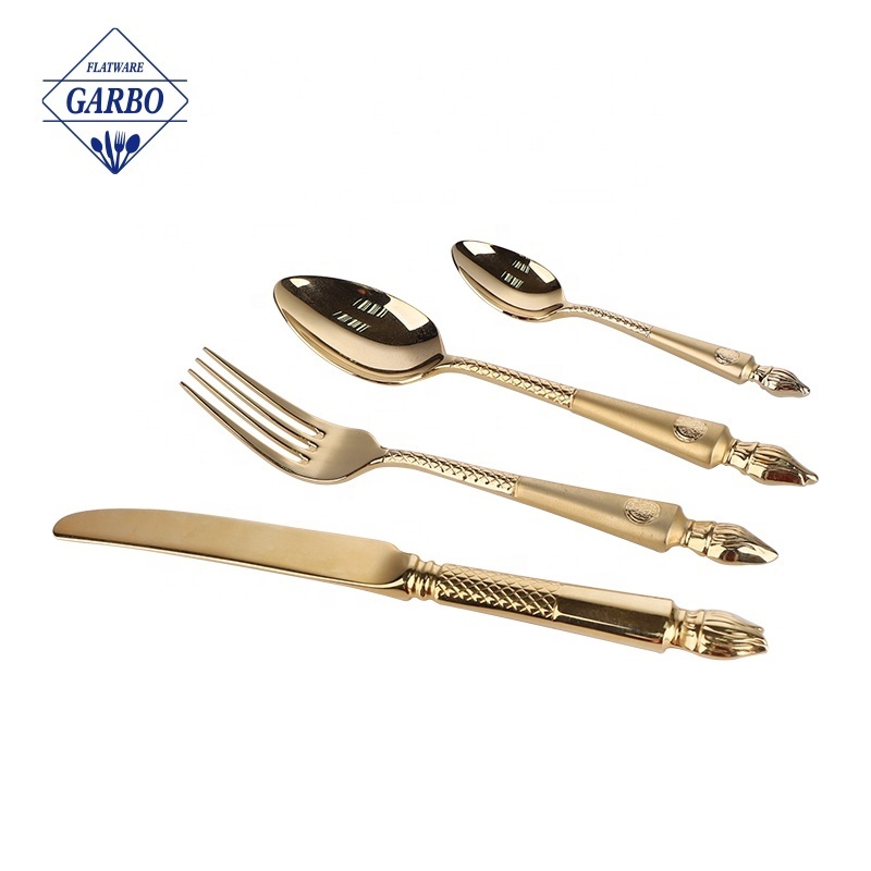 Shine golden eco-friendly 24 PCS light luxury stainless steel dinner knife fork spoon gold cutlery set