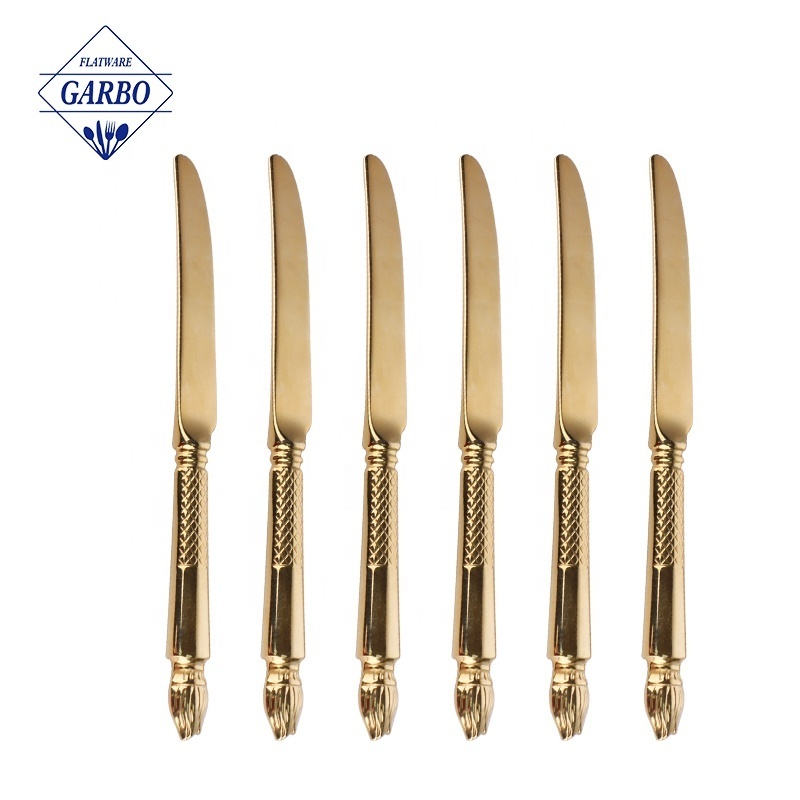 Shine golden eco-friendly 24 PCS light luxury stainless steel dinner knife fork spoon gold cutlery set