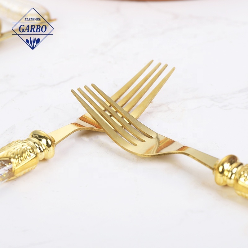 Personalize plastic handle gift box 12pcs fork and spoon set high quality luxury gold cutlery set stainless steel for wedding