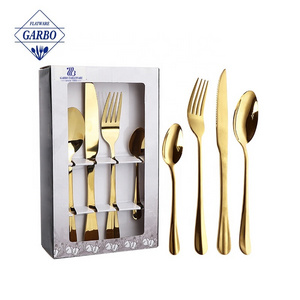 Wholesale High Quality 18/10 Stainless Steel Gold Plating Wedding Restaurant Cutlery Set Bulk Gold Flatware with Line Handle