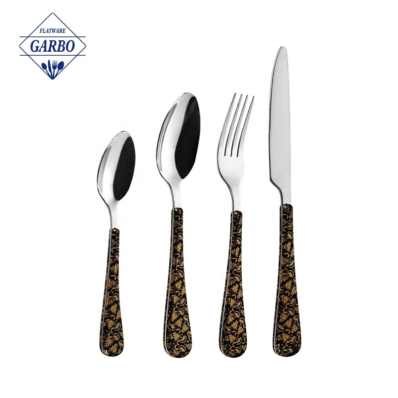 Wholesale  Customized New Christmas Gift Printing SS410 Stainless Steel Cutlery Set Flatware Sets with ABS Plastic Handle