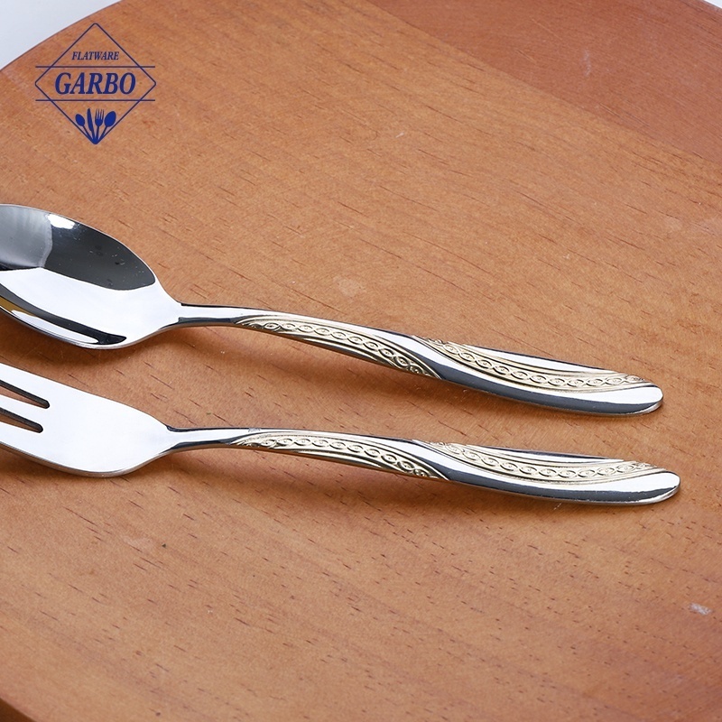 Wholesale Luxury Gold Handle Cutlery Laser Pattern Stainless Steel 18/10 Logo Flatware Sets Middle East Market Vintage Cutlery