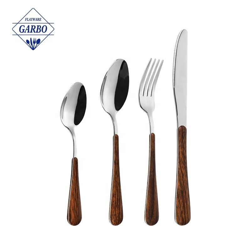 Wholesale  Customized New Christmas Gift Printing SS410 Stainless Steel Cutlery Set Flatware Sets with ABS Plastic Handle