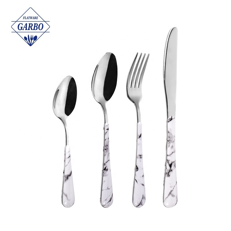 Wholesale  Customized New Christmas Gift Printing SS410 Stainless Steel Cutlery Set Flatware Sets with ABS Plastic Handle