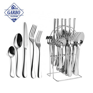 18/10 silverware set sector design factory cheap stainless steel 24 pieces flatware set durable cutlery knife fork with rack