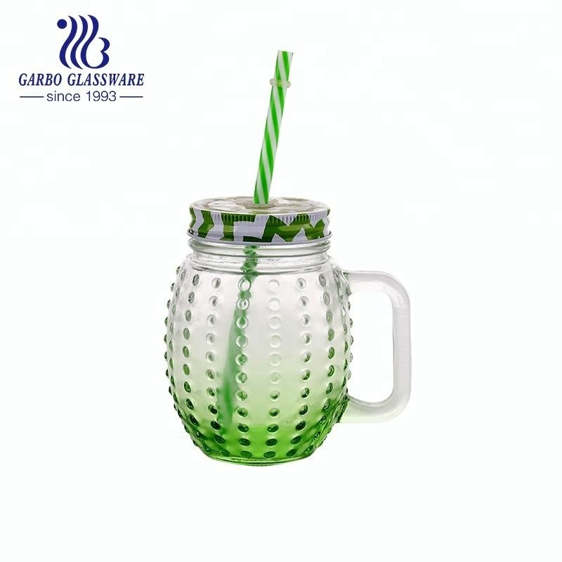 cute designs spray green color cactus shape water glass jars straw Wholesale Food Grade Cock Glass Mason Jar with spray color