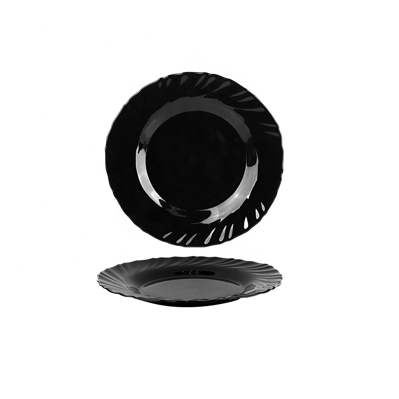 9.06inch high white quality square opal black glass charger plate and dish for home restaurant used opal plate tableware