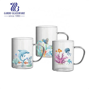 Foatory High borosilicate  450ML single wall seabed ocean decal printing glass water drinking mug coffee juice cup