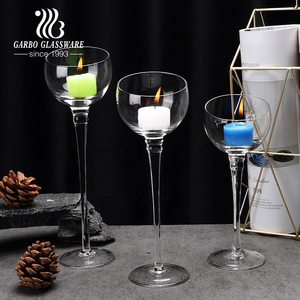 Premium elegant decoration handmade transparent long stem wedding crystal votive cup glass candle holder