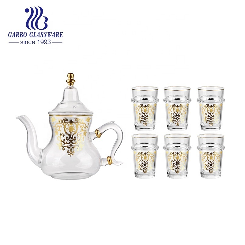 7pcs Drinking Set New Moroccan Tajine Heat Resistant 900ml Glass Tea Pot 170ml Jar  Cups Carafe Aladins lamp Shape Tea Kettles