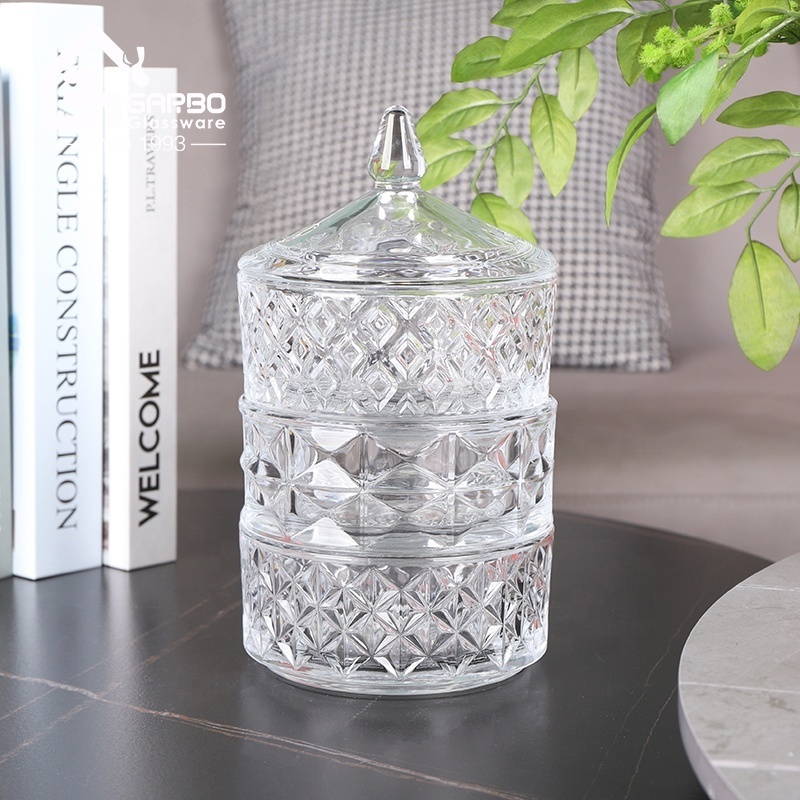 Small moq Foldable  Glass Storage Jar Canning Large Lemon Pot  Candy Jar Kitchen Storage Glass Lid sugar bowl 3layers candy pot