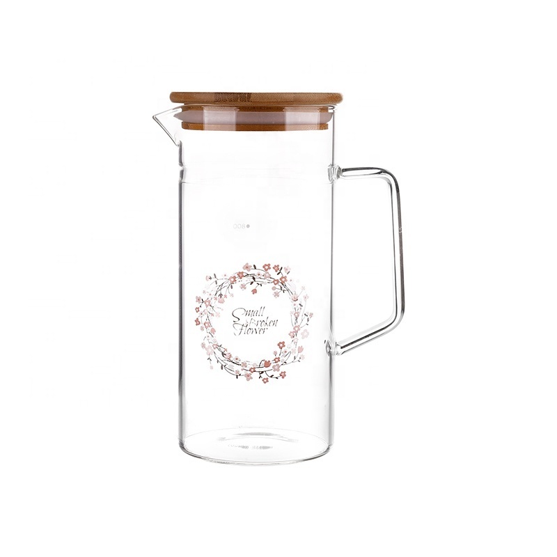 High quality glassware 1.25L Custom decal pitcher borosilicate microwave safe clear glass carafe pitcher with lid