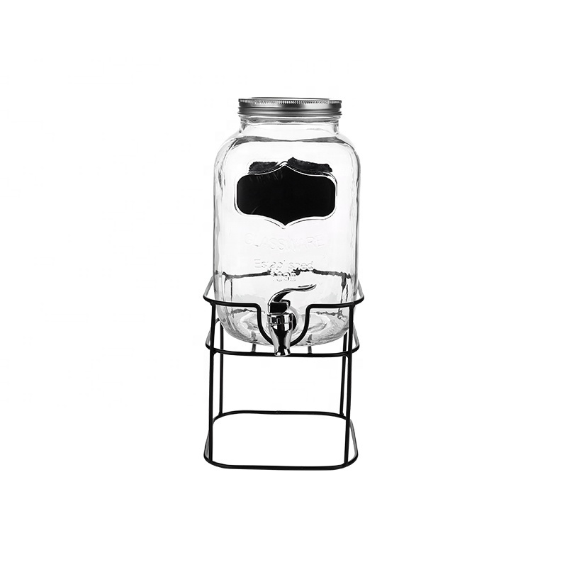 2L 3L 3.5L Glass Juice Jar with Alloy Metal Lid Transparent Glass Juice Bottle with Faucet Glass Beverage Dispenser for Party